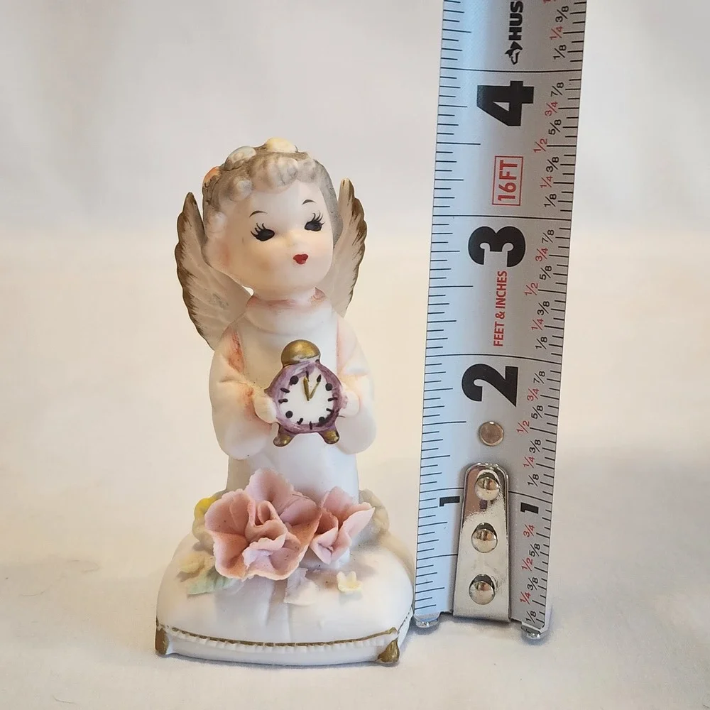 Vintage Napcoware Angel Figurine C6612 Porcelain Cherub with‎ Alarm Clock 3.5